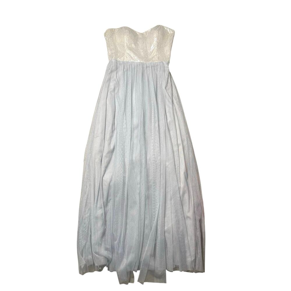 Dessy Group Sequin and Tulle Gown Platinum Blue Gray Convertible